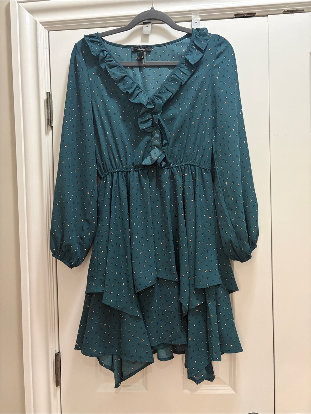 ANDREE BY UNIT Teal Ruffle Long Sleeve Tiered Dress